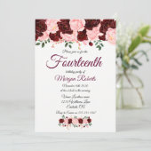 Burgund Pink Rose 14. Geburtstagsparty Einladung (Stehend Vorderseite)