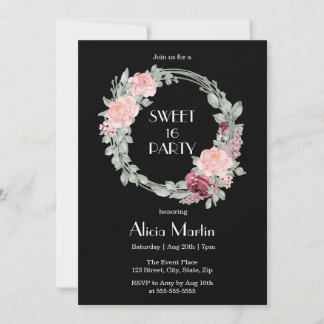 Burgund Pink Rose Elegant Flora Sweet 16 Geburtsta Einladung
