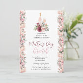 Burgund Pink Roses Wein Muttertag Brunch Einladung (Stehend Vorderseite)