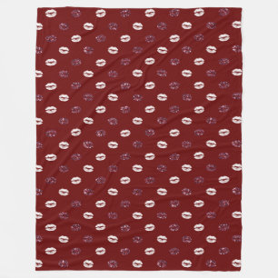 Burgund Pink Roter Glitzer Weiße Kisses Lippen Fleecedecke