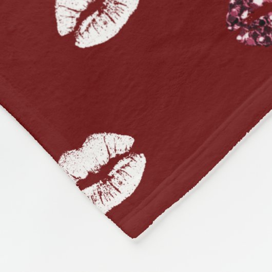 Burgund Pink Roter Glitzer Weiße Kisses Lippen Fleecedecke (Ecke)
