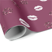 Burgund Pink Roter Glitzer Weiße Kisses Lippen Geschenkpapier (Rolleneckpunkt)