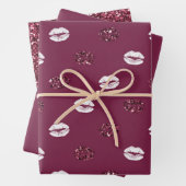 Burgund Pink Roter Glitzer Weiße Kisses Lippen Geschenkpapier Set (Beispiel)