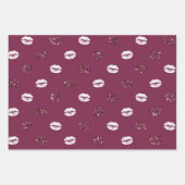 Burgund Pink Roter Glitzer Weiße Kisses Lippen Geschenkpapier Set (Vorderseite)