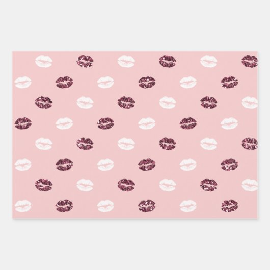 Burgund Pink Roter Glitzer Weiße Kisses Lippen Geschenkpapier Set (Vorderseite 3)