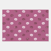 Burgund Pink Roter Glitzer Weiße Kisses Lippen Geschenkpapier Set (Vorderseite)