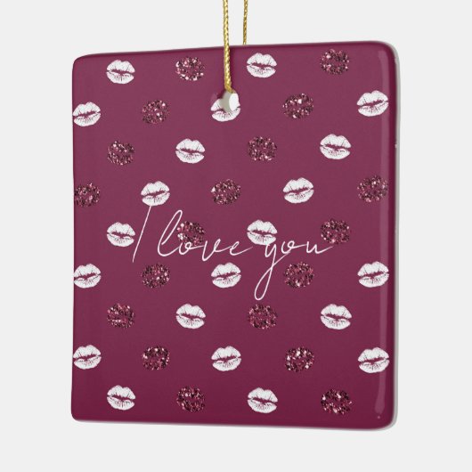 Burgund Pink Roter Glitzer Weiße Kisses Lippen Keramikornament (Links)