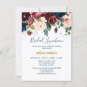 Burgund, Pink und Midnight Blue Bridal Luncheon Einladung