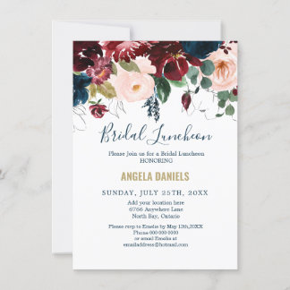 Burgund, Pink und Midnight Blue Bridal Luncheon Einladung
