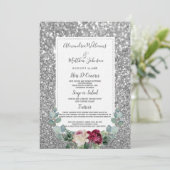 Burgund pinkfarbenen, silberfarbenen Glitzer Hochz Menükarte (Stehend Vorderseite)
