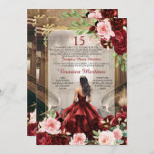 Burgund Princess Palace Kleid Rosa Bläserin 15 Año Einladung (Vorne/Hinten)