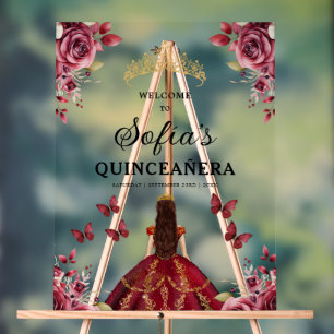 Burgund Prinzessin Quinceañera Geburtstag Willkomm Acrylschild