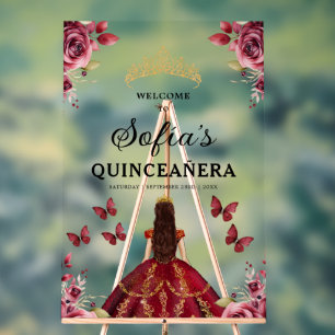 Burgund Prinzessin Quinceañera Geburtstag Willkomm Acrylschild