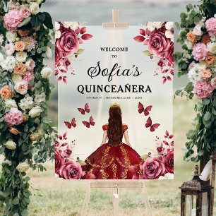 Burgund Prinzessin Quinceañera Geburtstag Willkomm Acrylschild