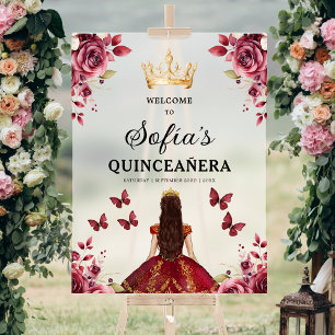 Burgund Prinzessin Quinceañera Geburtstag Willkomm Acrylschild