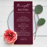 Burgund Probe Dinner | Elegante Nacht vorher Menükarte<br><div class="desc">Burgund Probe Dinner Menüvorlage für die Nacht vor der Hochzeit. Dieses schlichte und elegante Pflaumendesign eignet sich perfekt für Hochzeiten im Herbst,  rustikale Hochzeiten oder Weine. Editierbares Layout lasse Ihnen,  Ihre Dinner-Details zu personalisieren. Eine zeitlose Wahl für moderne oder romantische Feiern. Koordination von Gegenständen in meinem Geschäft.</div>