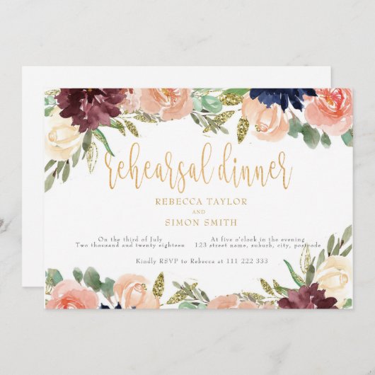 Burgund Probe Dinner Flora Landschaft Einladung (Vorne/Hinten)