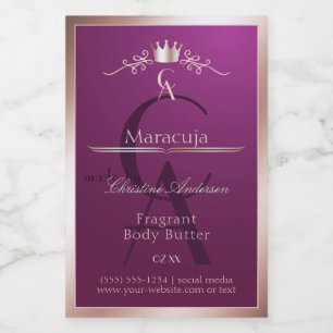 Burgund Produktlabel Roségoldrahmen Monogramm Lebensmitteletikett