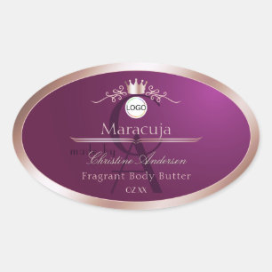 Burgund Produktlabel Roségoldrahmen Monogramm Ovaler Aufkleber