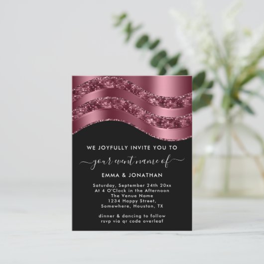 Burgund QR Code Rose Wedding Bridal Black (Stehend Vorderseite)