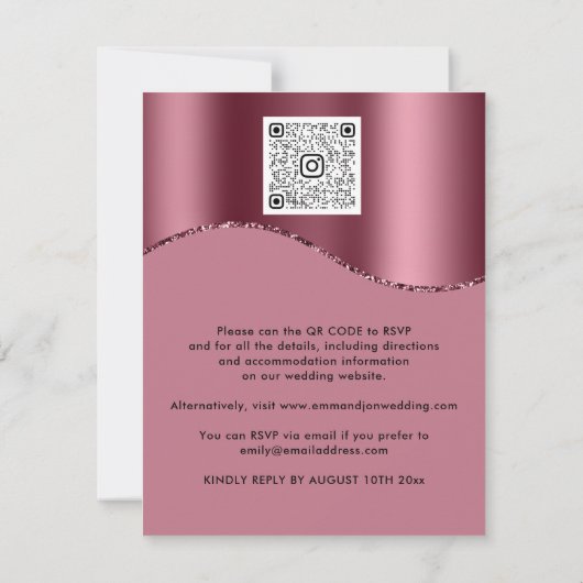 Burgund QR Code Rose Wedding Bridal Pink (Rückseite)