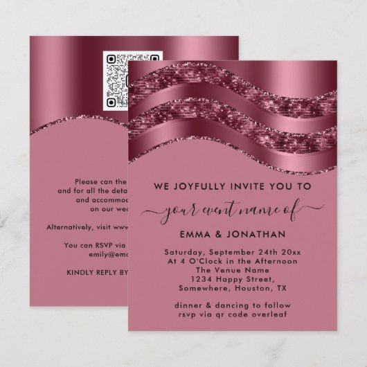 Burgund QR Code Rose Wedding Bridal Pink (Vorne/Hinten)