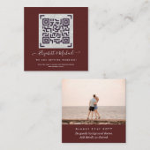 Burgund QR SCANNING CODE Wedding Website FOTO No Quadratische Visitenkarte (Vorne/Hinten)