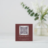 Burgund QR SCANNING CODE Wedding Website FOTO No Quadratische Visitenkarte (Stehend Vorderseite)