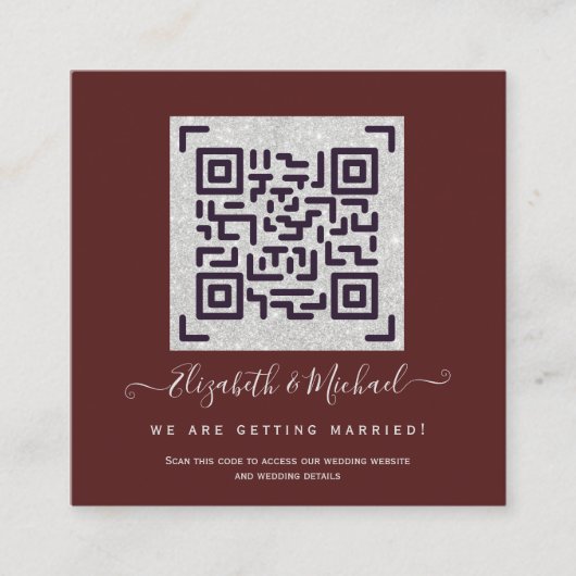 Burgund QR SCANNING CODE Wedding Website FOTO No Quadratische Visitenkarte (Vorderseite)
