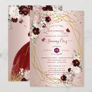 Burgund Quinceanera H2 Blume Dusty Rose Blush I Einladung