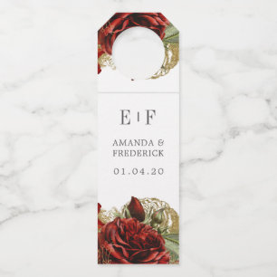 Burgund Red and Gold Vintage Rose Hochzeit Flaschenanhänger