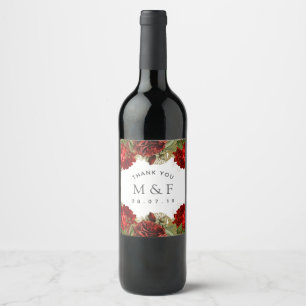 Burgund Red and Gold Vintage Rose Hochzeit Weinetikett
