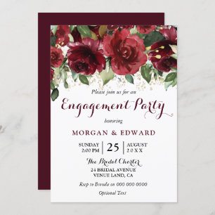 Burgund Red Blume Gold Glitzer Engagement Party Einladung