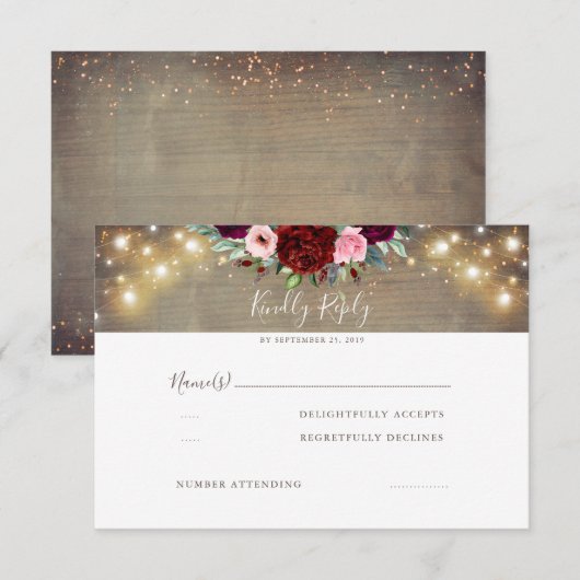 Burgund Red Blume Rustic Wedding RSVP Karte (Vorne/Hinten)