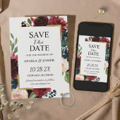 Burgund Red Blush Blue Floral Moderne Glam Hochzei Save The Date
