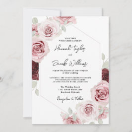Burgund Red Blush Pink Floral QR Code Hochzeit Einladung