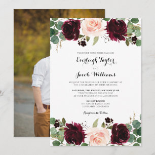 Burgund Red Blush Pink Foto Hochzeit Einladung