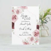 Burgund Red Blush Pink Foto Hochzeit Save The Date (Stehend Vorderseite)