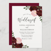 Burgund Red & Blush Rose Einladung Hochzeit (Vorne/Hinten)