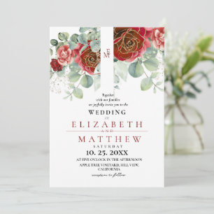 Burgund Red Blush Rose Elegante Hochzeit Einladung