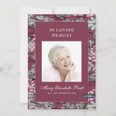 Burgund Red Floral 3 Foto Beerdigung Programm (Vorderseite)