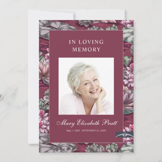 Burgund Red Floral 3 Foto Beerdigung Programm (Vorderseite)