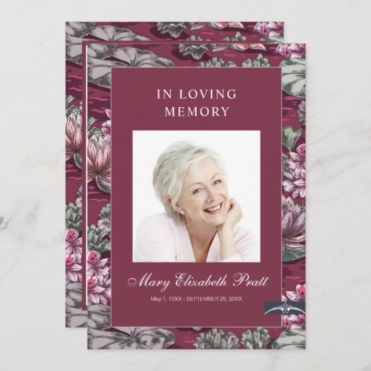 Burgund Red Floral 3 Foto Beerdigung Programm (Vorne/Hinten)