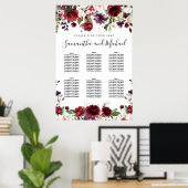 Burgund Red Floral 6-Tisch Hochzeitstabelle Poster (Heimbüro)