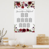 Burgund Red Floral 9-Tisch Hochzeitstabelle Poster (Küche)