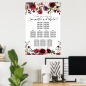 Burgund Red Floral 9-Tisch Hochzeitstabelle Poster (Heimbüro)