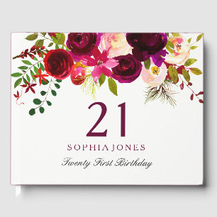 Burgund Red Floral Boho 21. Geburtstag Party Gästebuch