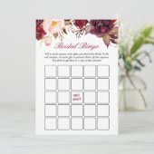 Burgund Red Floral Brautparty Bingo Game (Stehend Vorderseite)