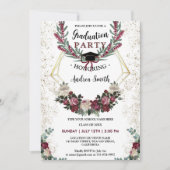 Burgund Red Floral Gold Glitzer Graduation Party Einladung (Vorderseite)