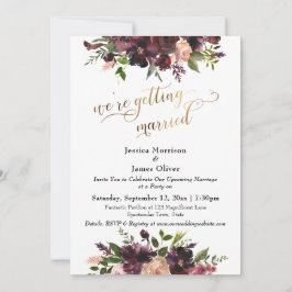 Burgund Red Floral & Gold Wir werden heiraten Einladung